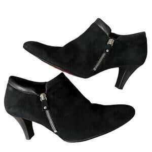 Gabor Black Suede Godiva High Cut Court Booties Boots Heels | Zipper | Size 8